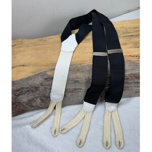 Dooney & Bourke Mens Vintage Y-Back Suspenders Black White Leather Button Loop